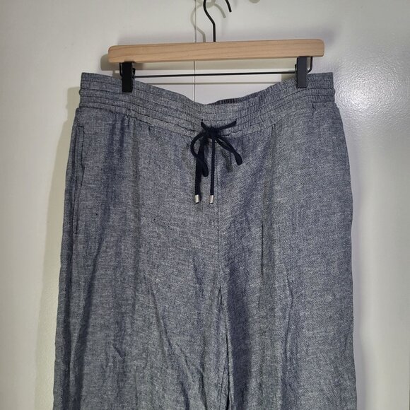 TIME & Tru Women's LG 12-14 Linen Blend Pull On Pants Navy Blue Pockets - Picture 3 of 8